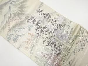 アンティーク　プラチナ二重箔錦　遠山風景模様織り出し袋帯（材料）